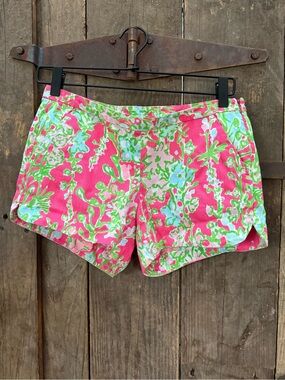 Lilly Pulitzer Adie Shorts Southern Charm Pattern Flamingo Pink Sz 0 EUC